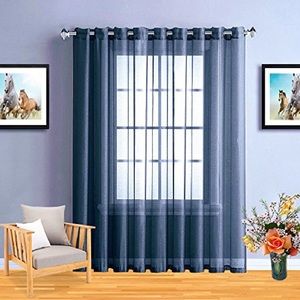 Caroline Navy 1 panel linen textured with 16 grommets each